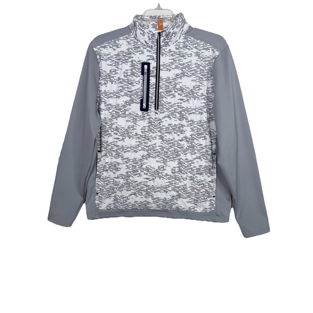 Peter Millar Weld Elite Hybrid 1/2‎ Zip White Gale Gray Pullover Jacket Large